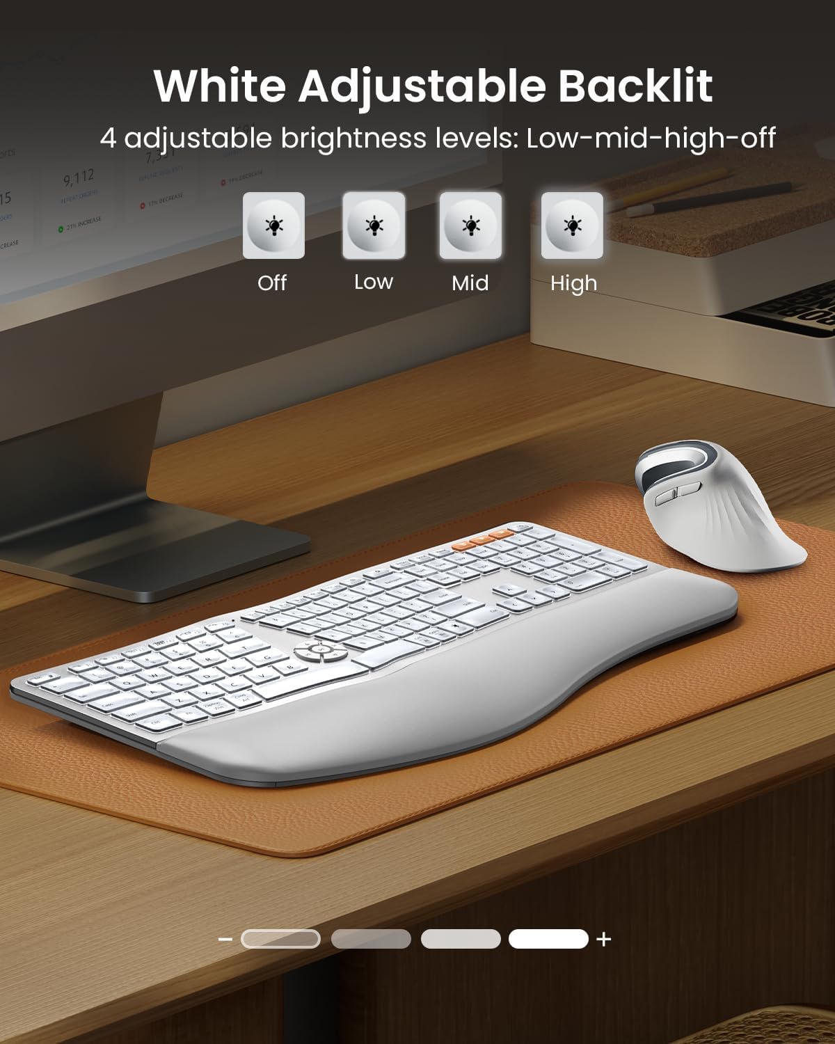 Teclado ergonómico Bluetooth retroiluminado ProtoArc. BLANCO