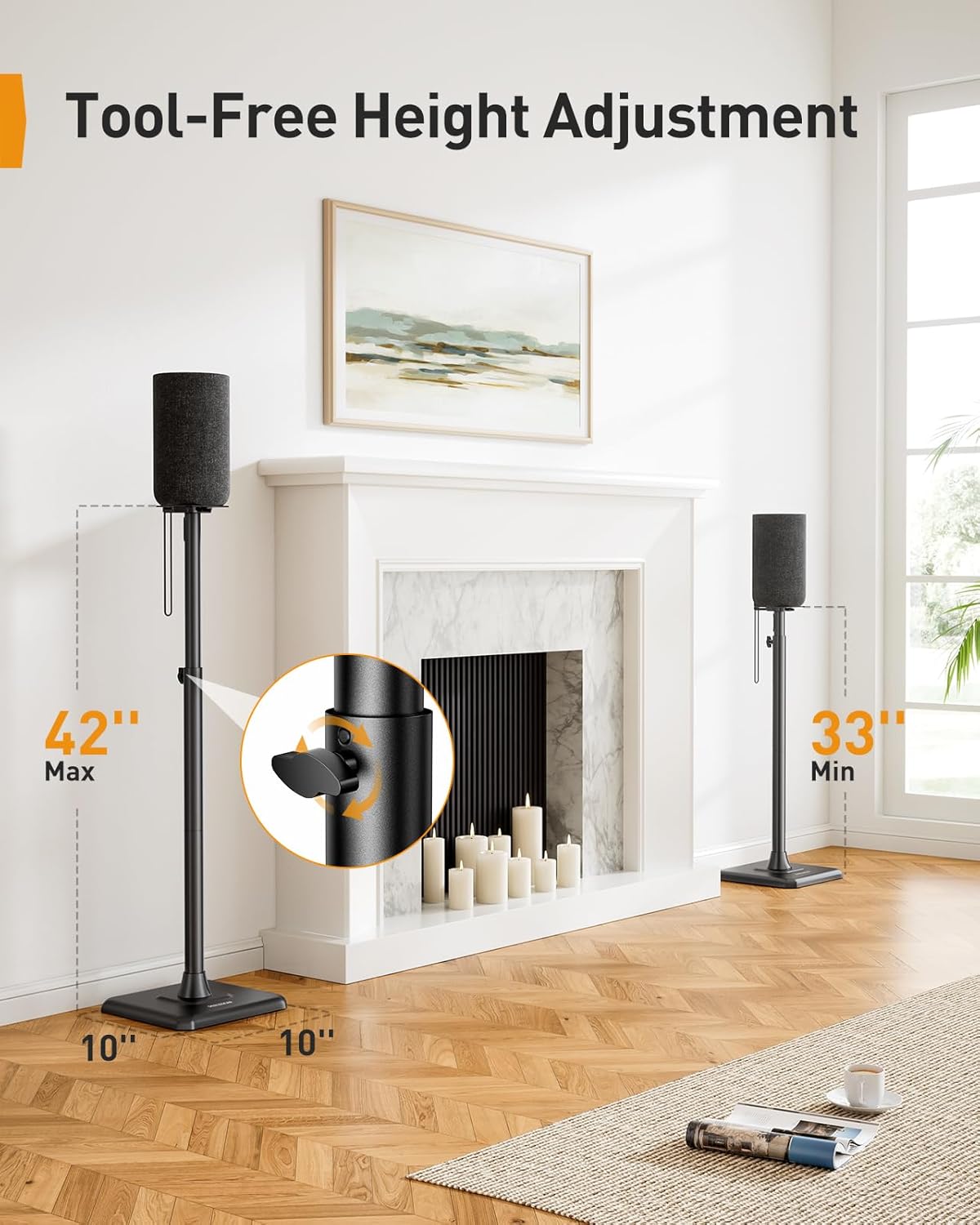 Par de soportes para altavoces, 33-42" de altura, ajustable.