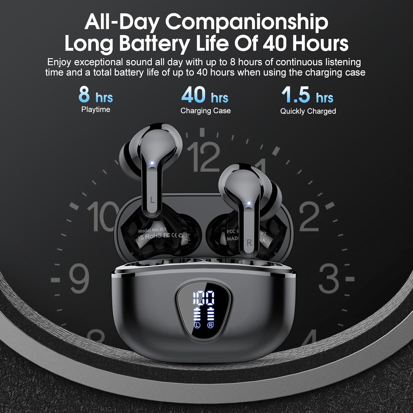 Besnoow - Auriculares Inalámbricos Bluetooth 5.3 40 Hrs