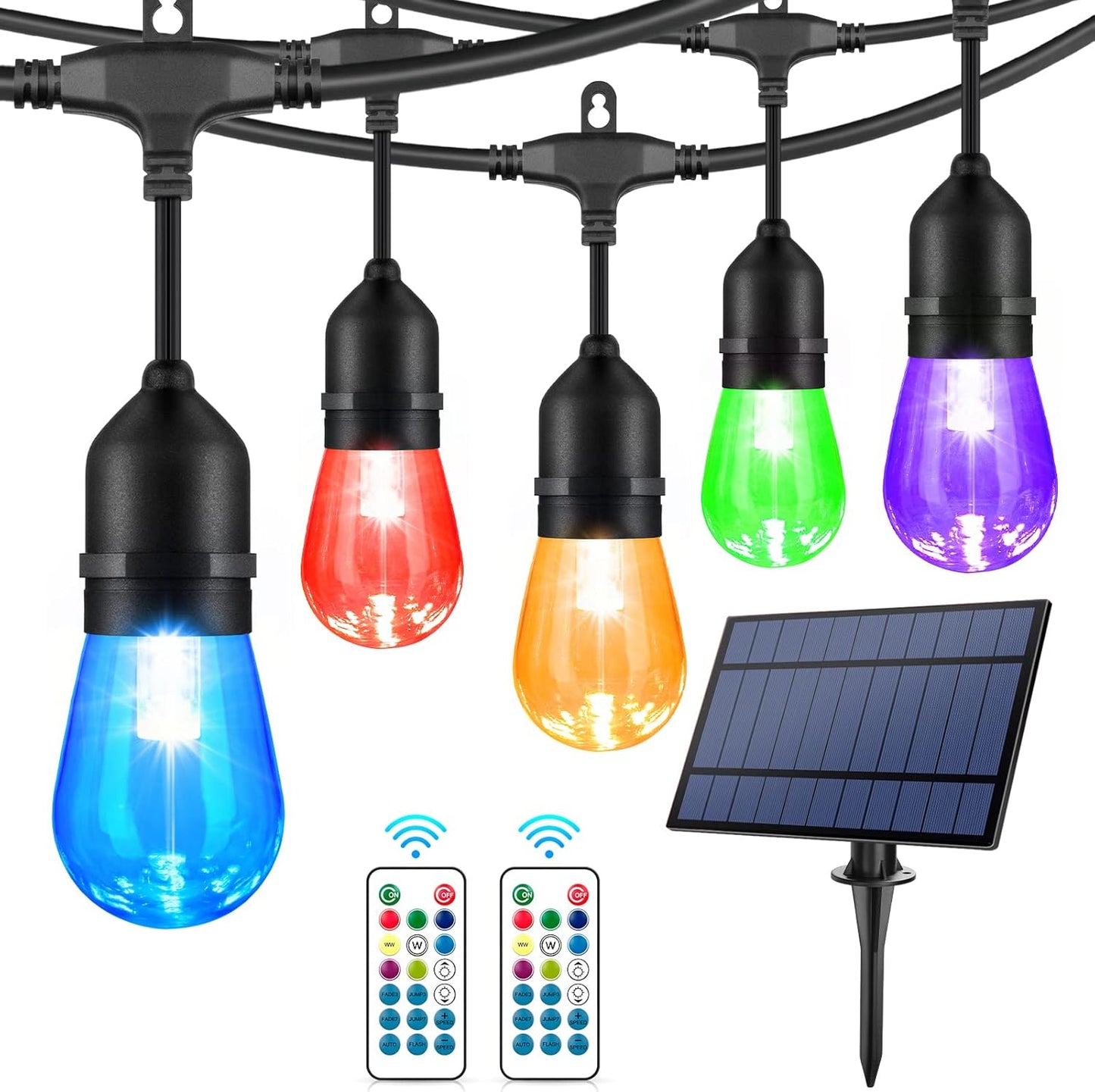 Cadena de luces solares RGB de 48FT, para exteriores, impermeable.