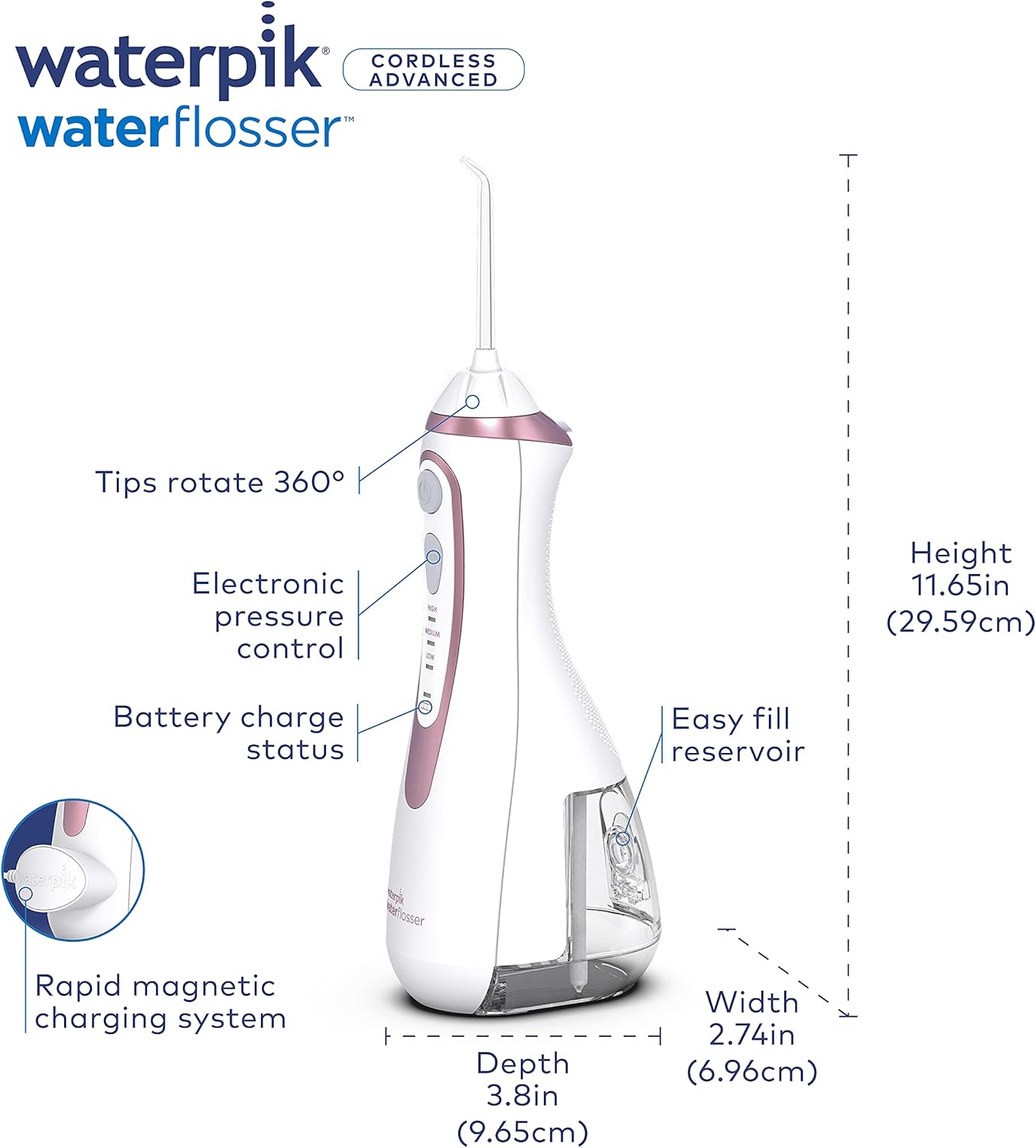 Waterpik Irrigador bucal portátil recargable con hilo dental inalámbrico