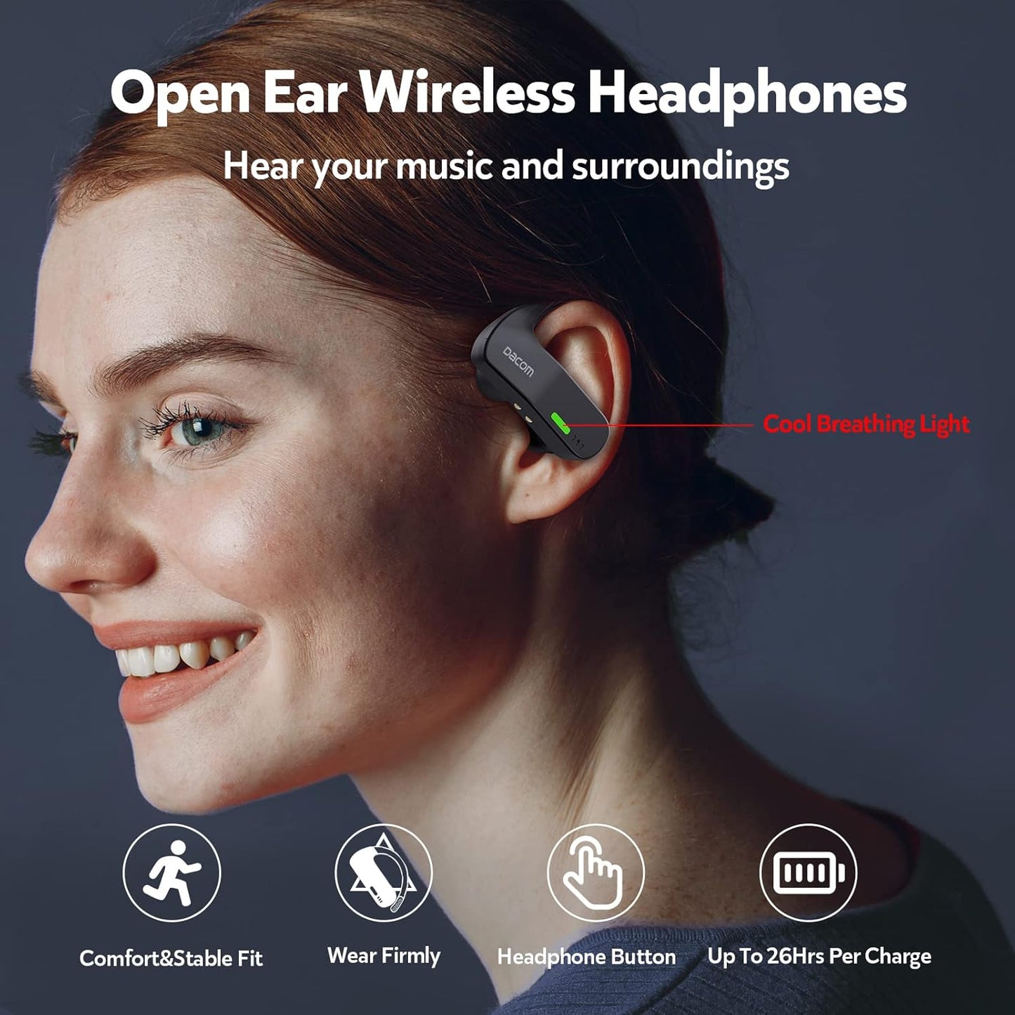 DACOM - Auriculares inalámbricos de conducción ósea con auriculares Bluetooth.