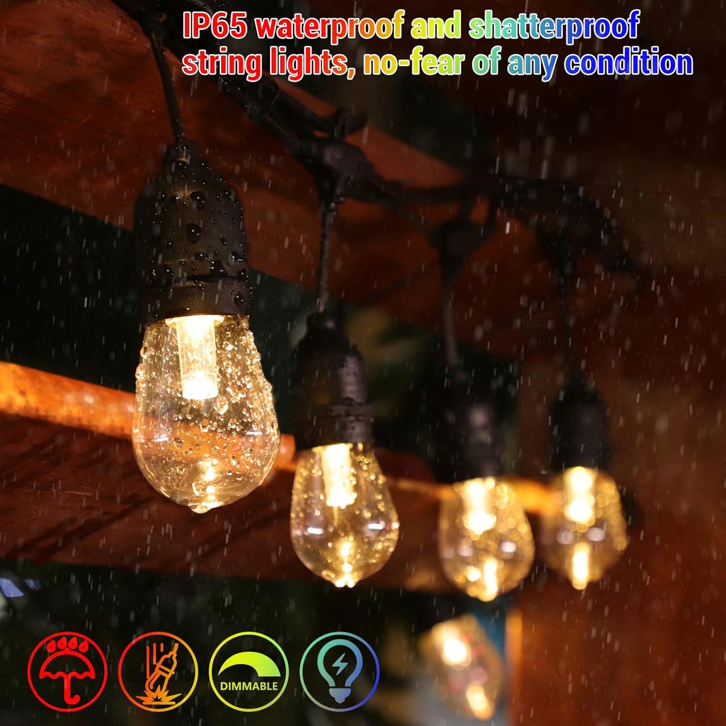 Cadena de luces solares RGB de 48FT, para exteriores, impermeable.