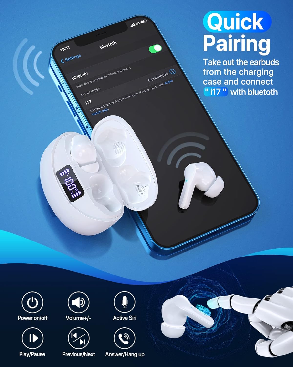 Auriculares inalámbricos Bluetooth IPX7