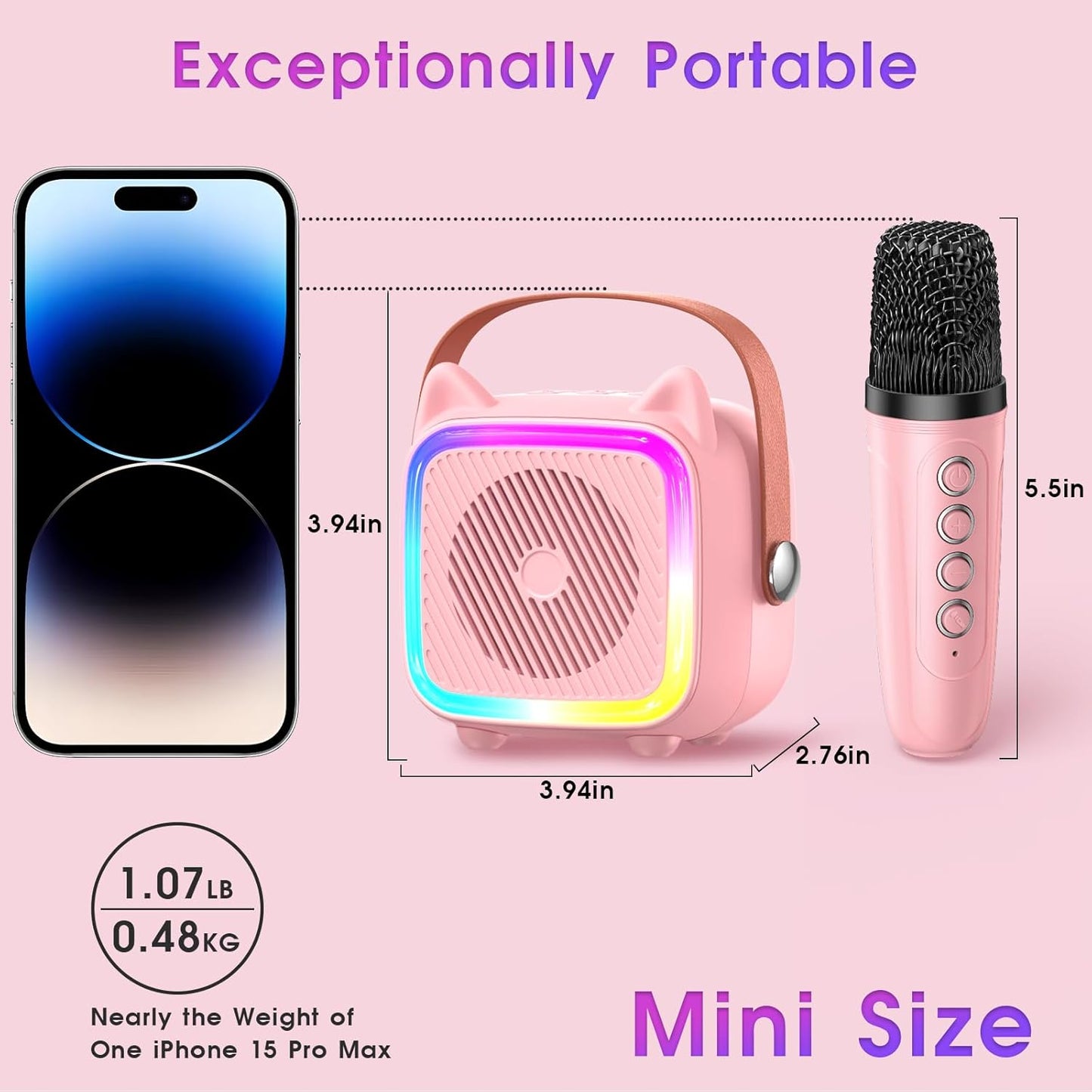 Mini máquina de karaoke SXH para niños, BT, portatil, 1 micrófono.