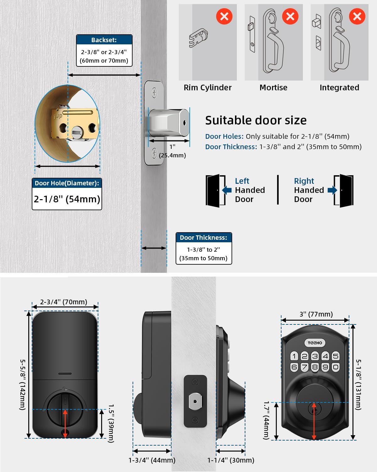 Cerradura inteligente, sin llave, con teclado, con 2 llaves TEEHO TE001
