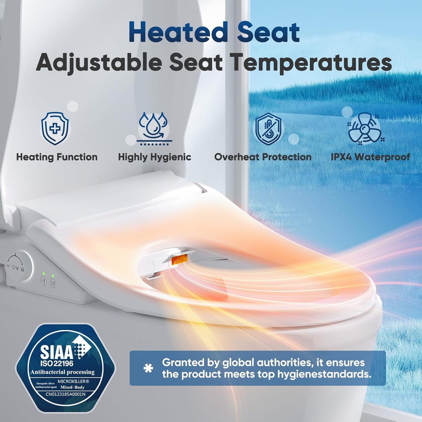 Asiento de inodoro con bidé alargado, con agua tibia y secadora FVZ