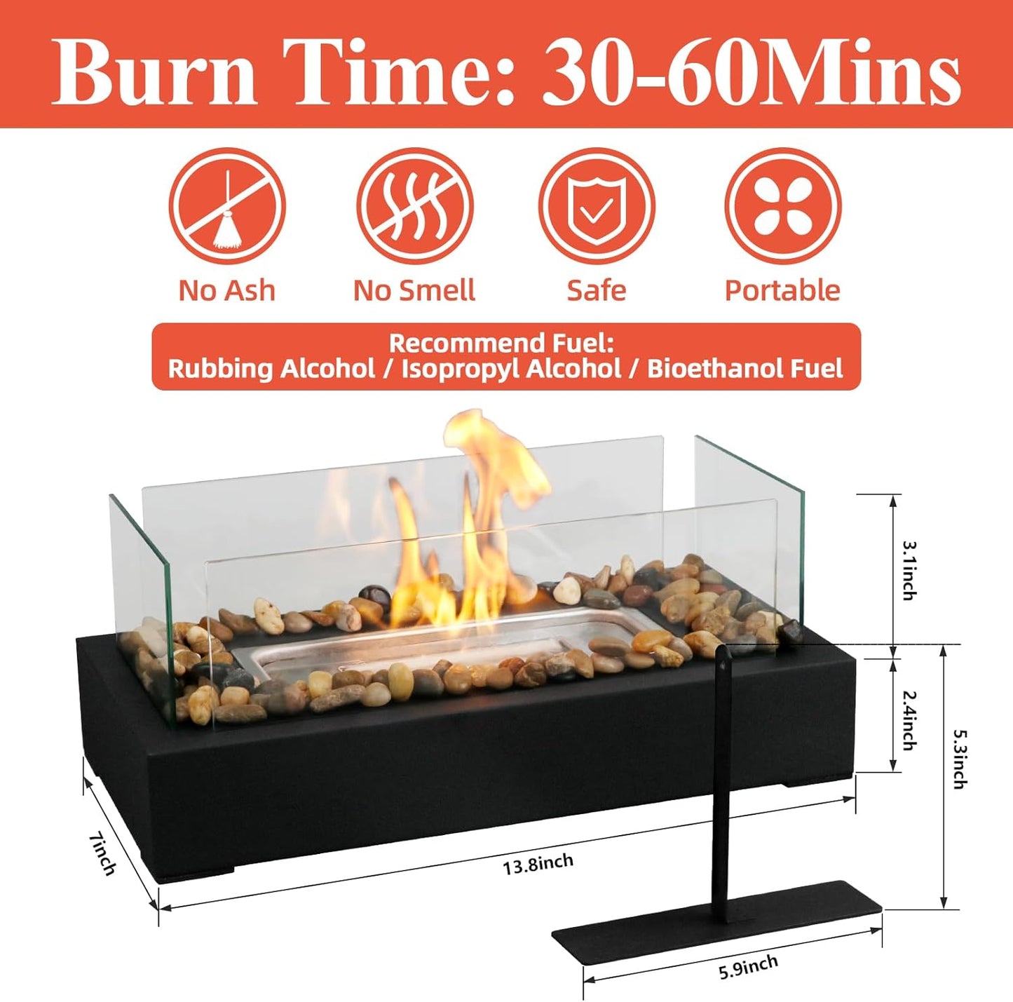 Chimenea de mesa, acero inoxidable, asado bombones. (SIN PIEDRAS).