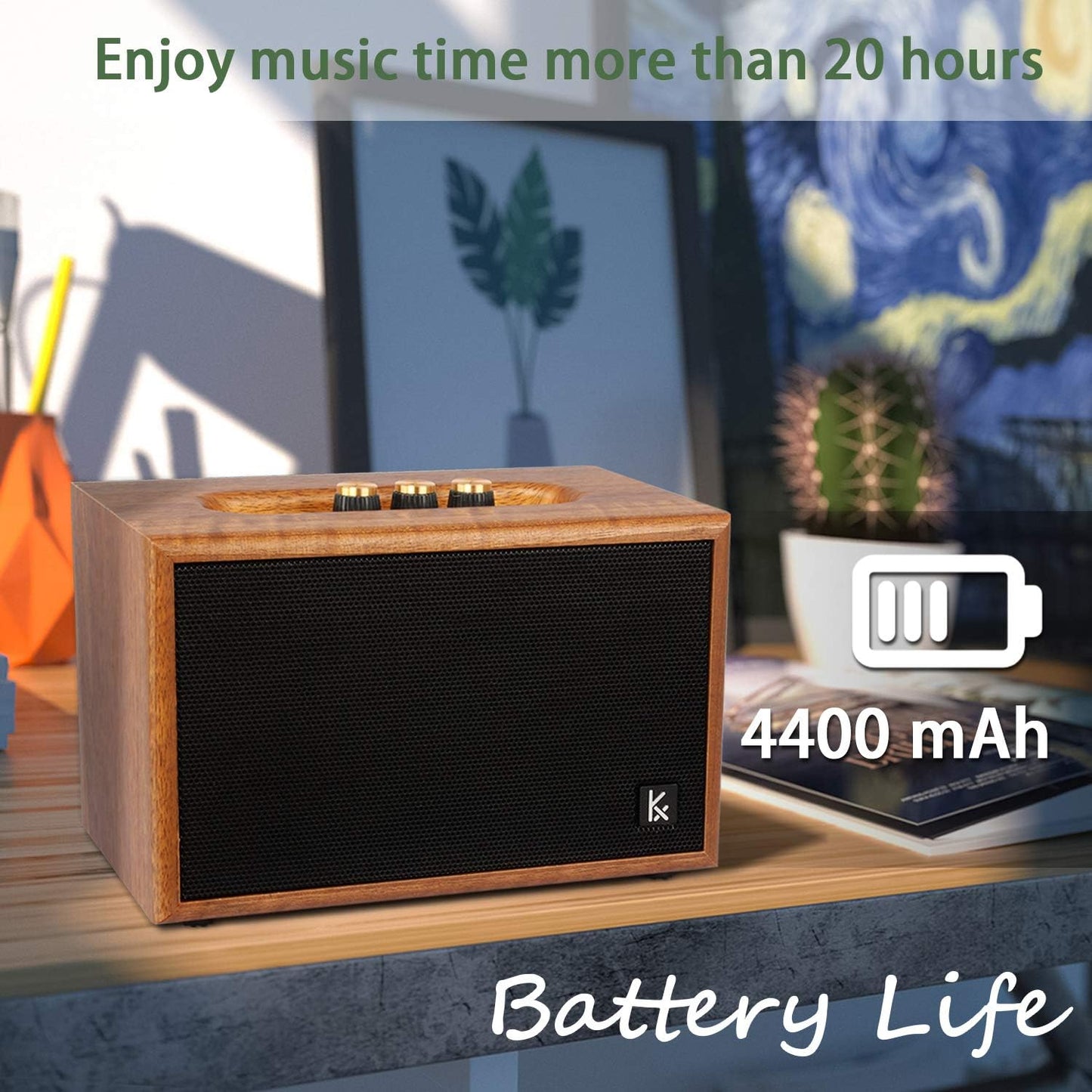 KONEX, Altavoz Bluetooth, madera retro, portátil, vintage.