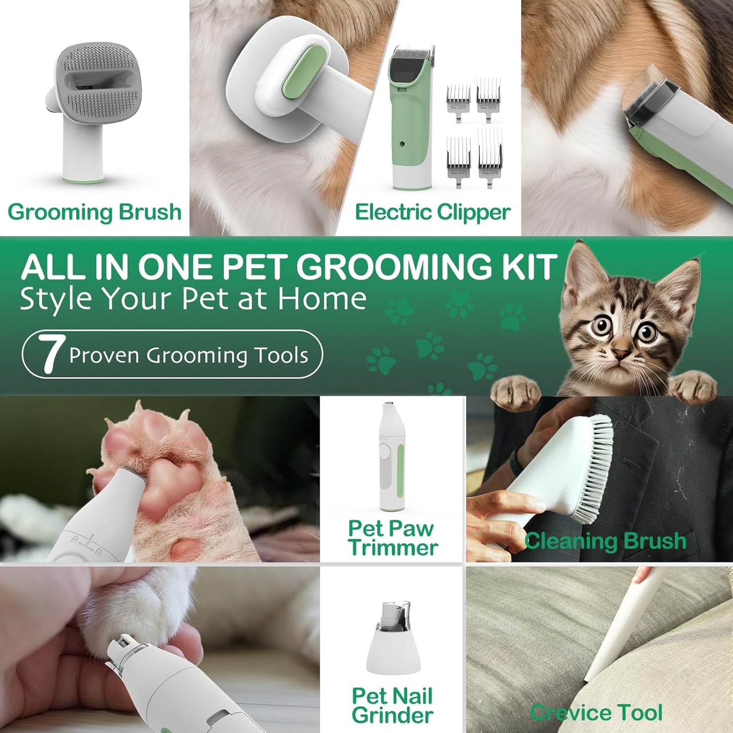 Kit de aseo para mascotas, con cortaúñas, cap 2.5 lts, desmontable.