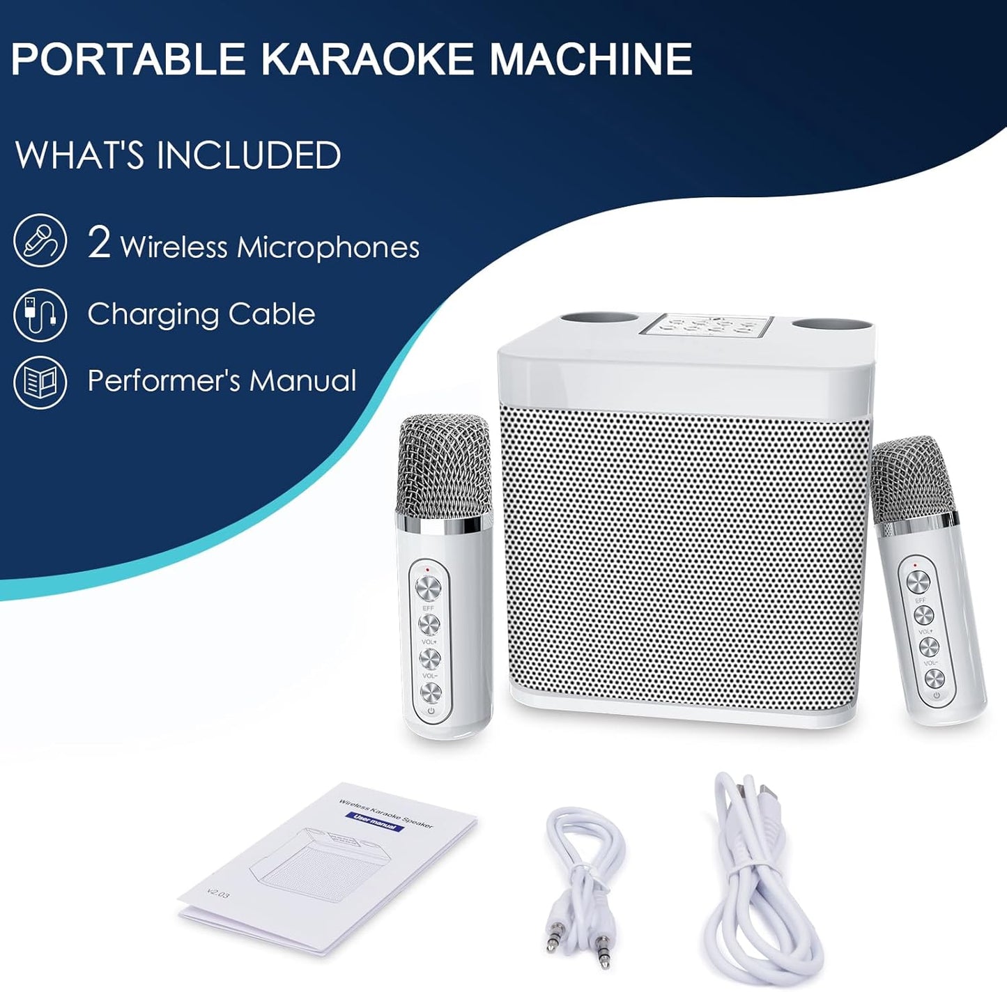 Flyasny Máquina de Karaoke con 2 micrófonos inalámbricos.