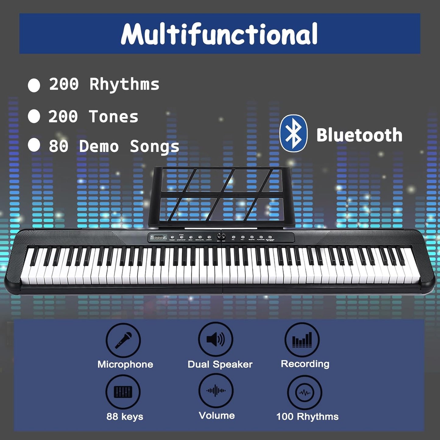 Piano digital de 88 teclas, tamaño completo, pedal de sostenido.