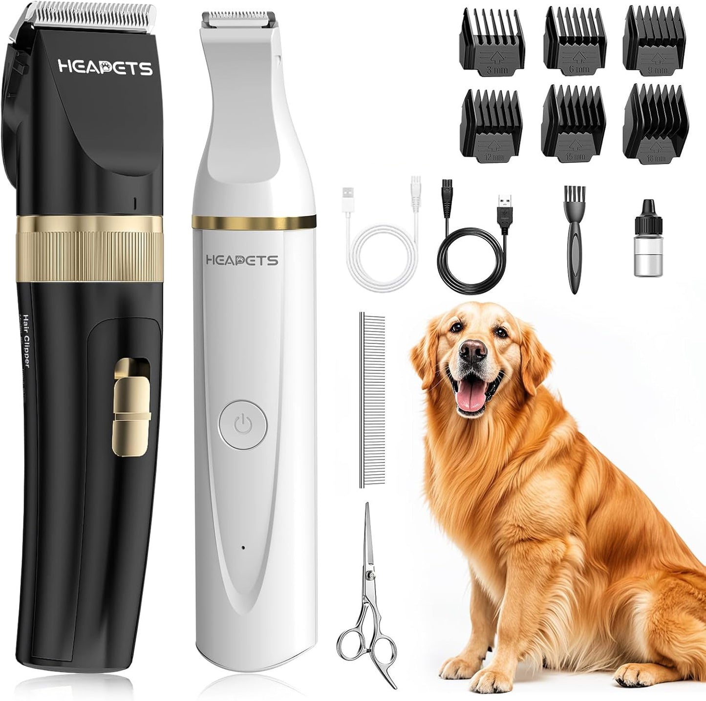 Kit de cortapelos para mascotas, sin cable, con peines y tijeras.