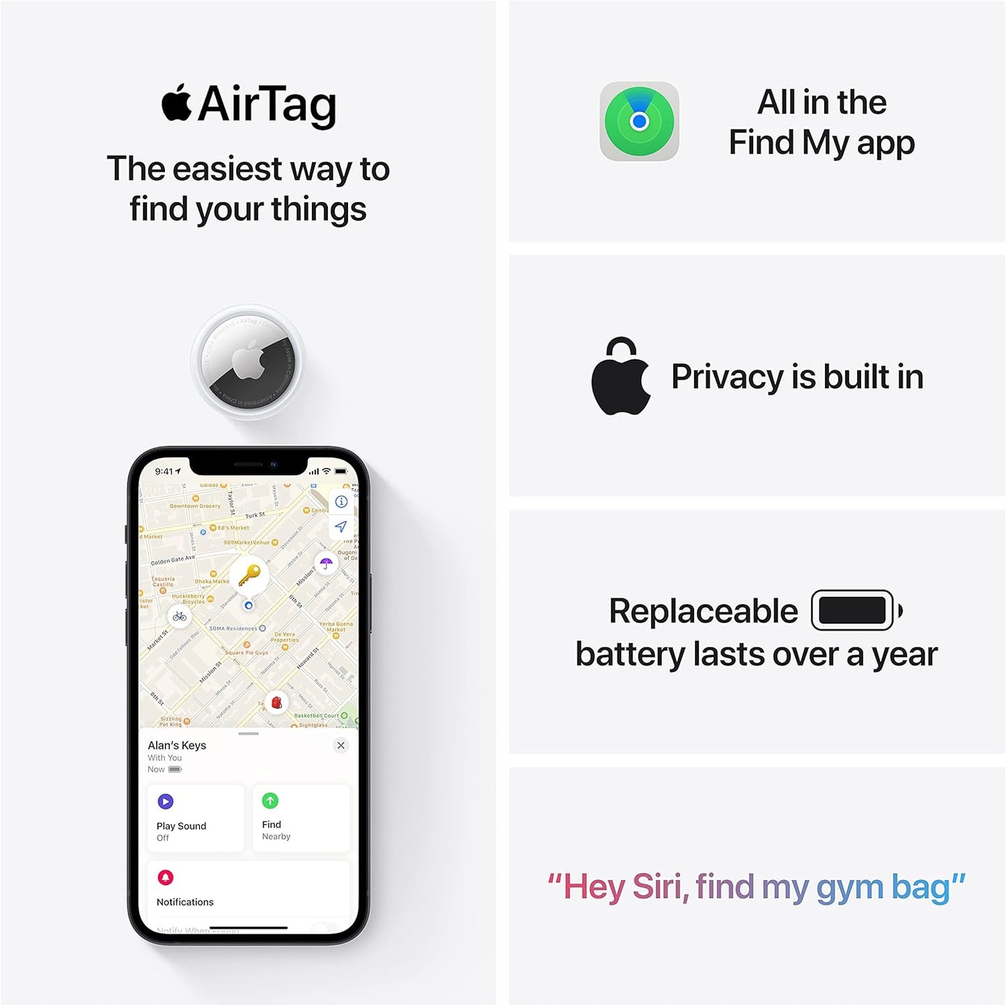 Apple AirTag, Original, resistente al agua y polvo, IP67.