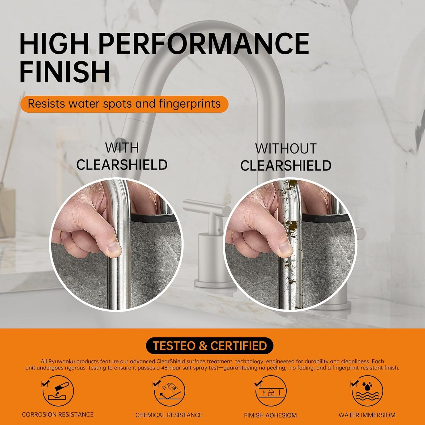 Grifo de baño desplegable con rociador 360° en acero inoxidable cepillado con drenaje emergente