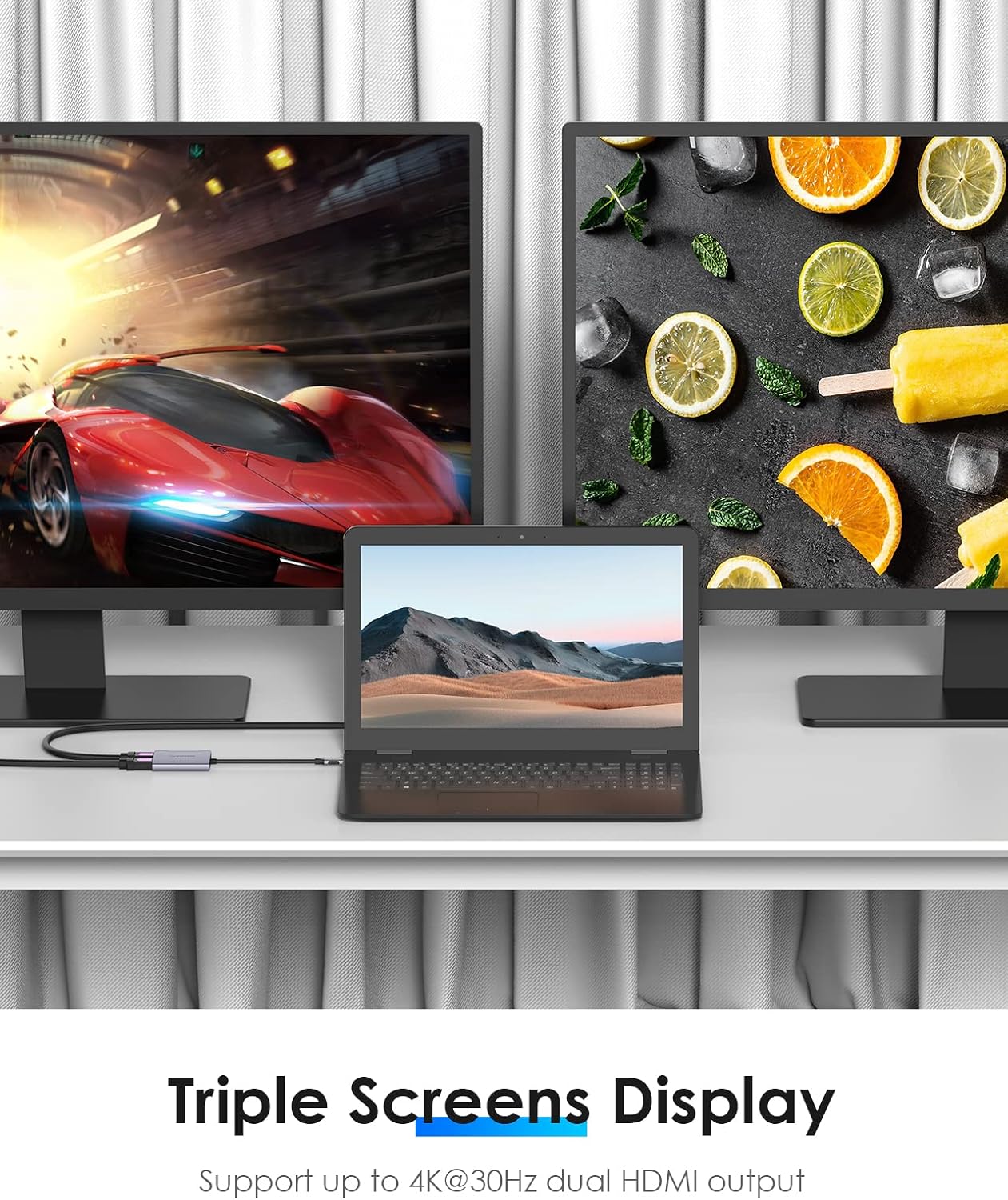 Adaptador USB C a HDMI dual 4K a 60 Hz, 4K/30Hz para Mac