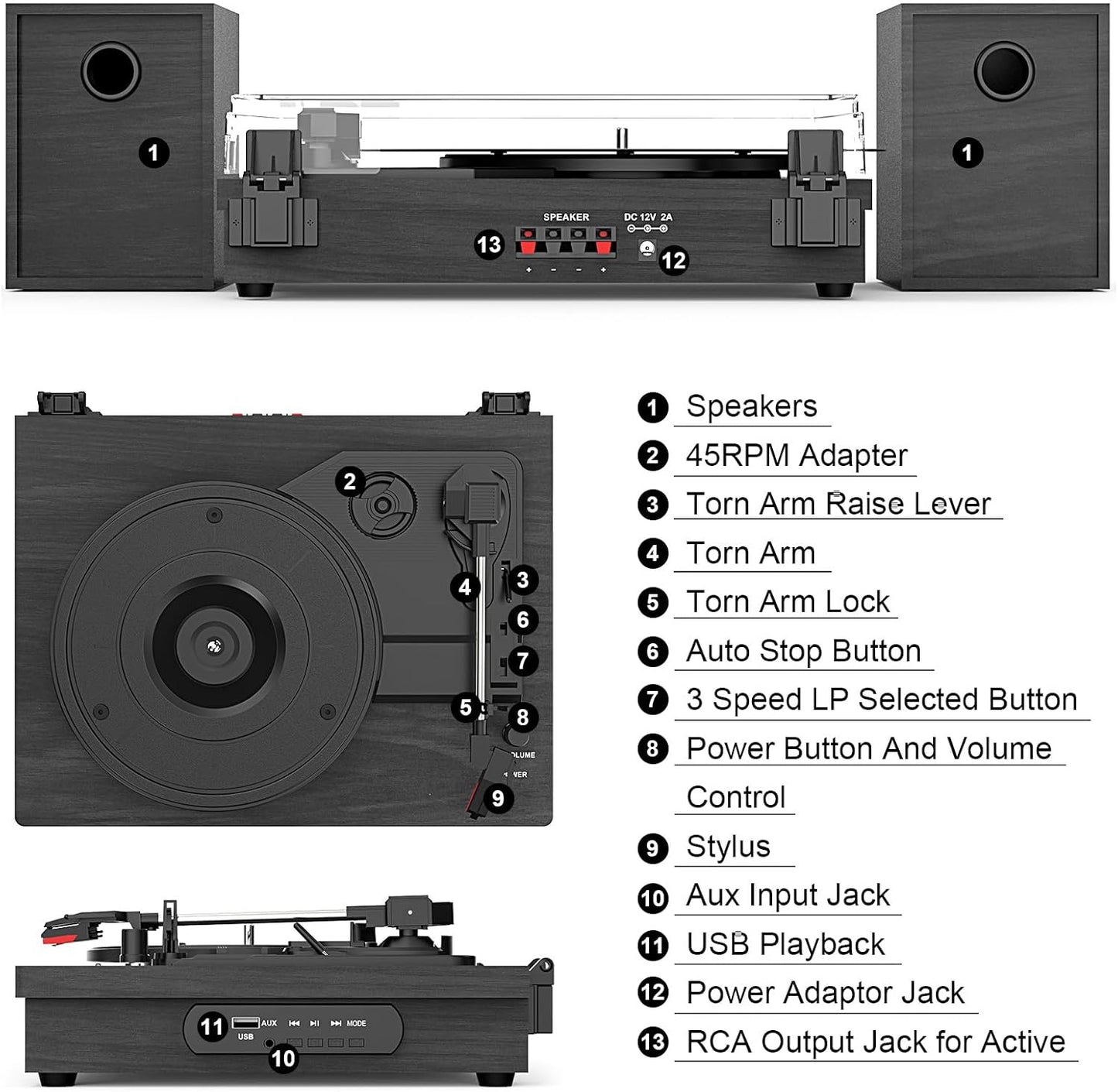 Tocadiscos Con Altavoces, Discos De Vinilo Estéreo Dual.