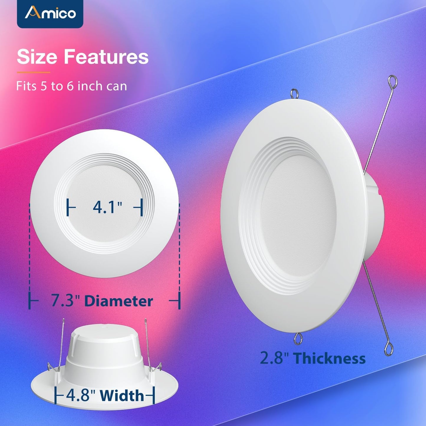 Amico Paquete de 6 luces LED inteligentes de 5/6 pulgadas,