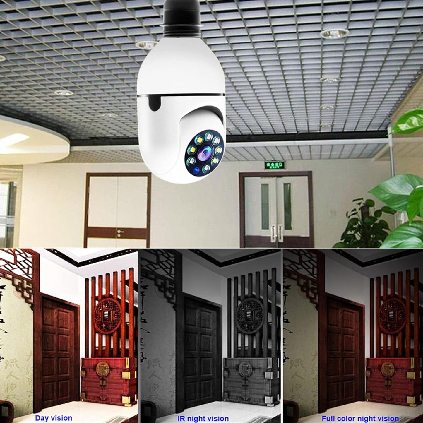 Cámara de bombilla WiFi para exteriores, inalámbrica WiFi con adaptador.