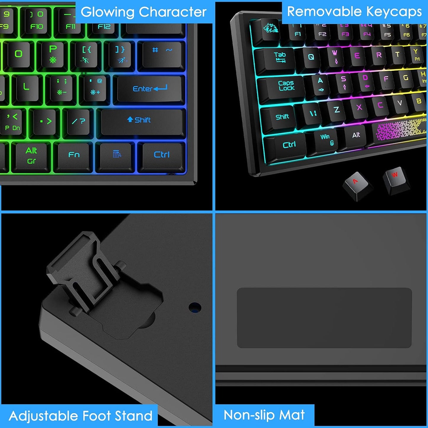 ZIYOU LANG Teclado para videojuegos K61 60% mini portátil.
