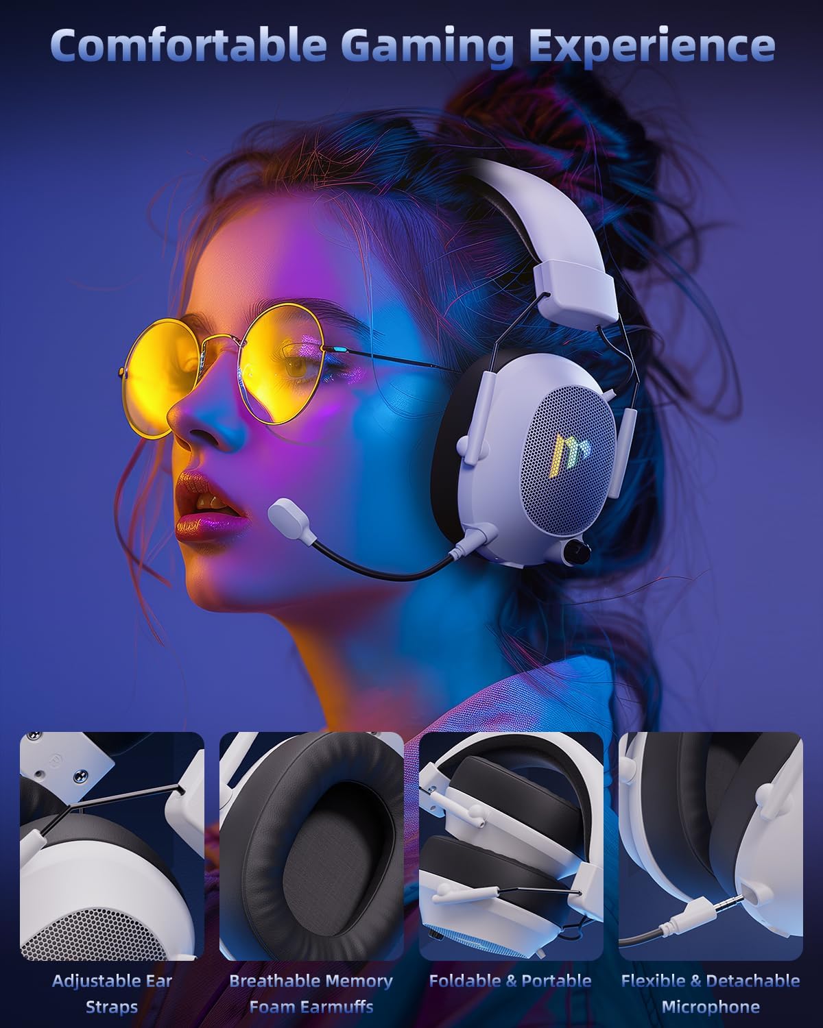 Auriculares inalámbricos, para juegos, de 2,4GHz, BT 5.3, luz RGB.