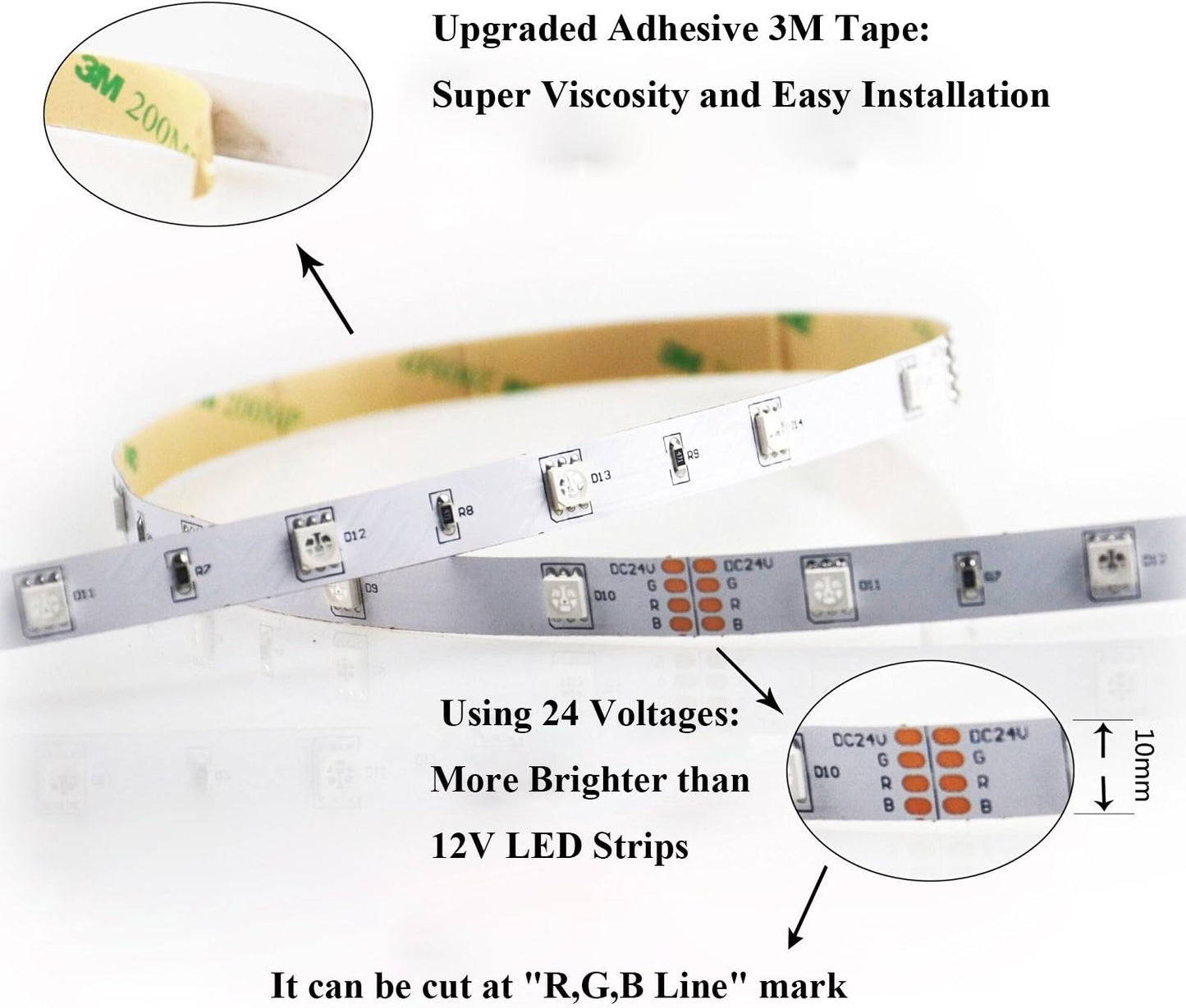 Tira de luces 10 mts. LED, RGB con control remoto, kit completo.