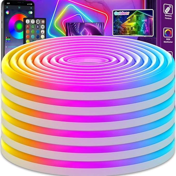 Tira de luces LED de neón de 60 pies, Control remoto, RGB.(USADO)