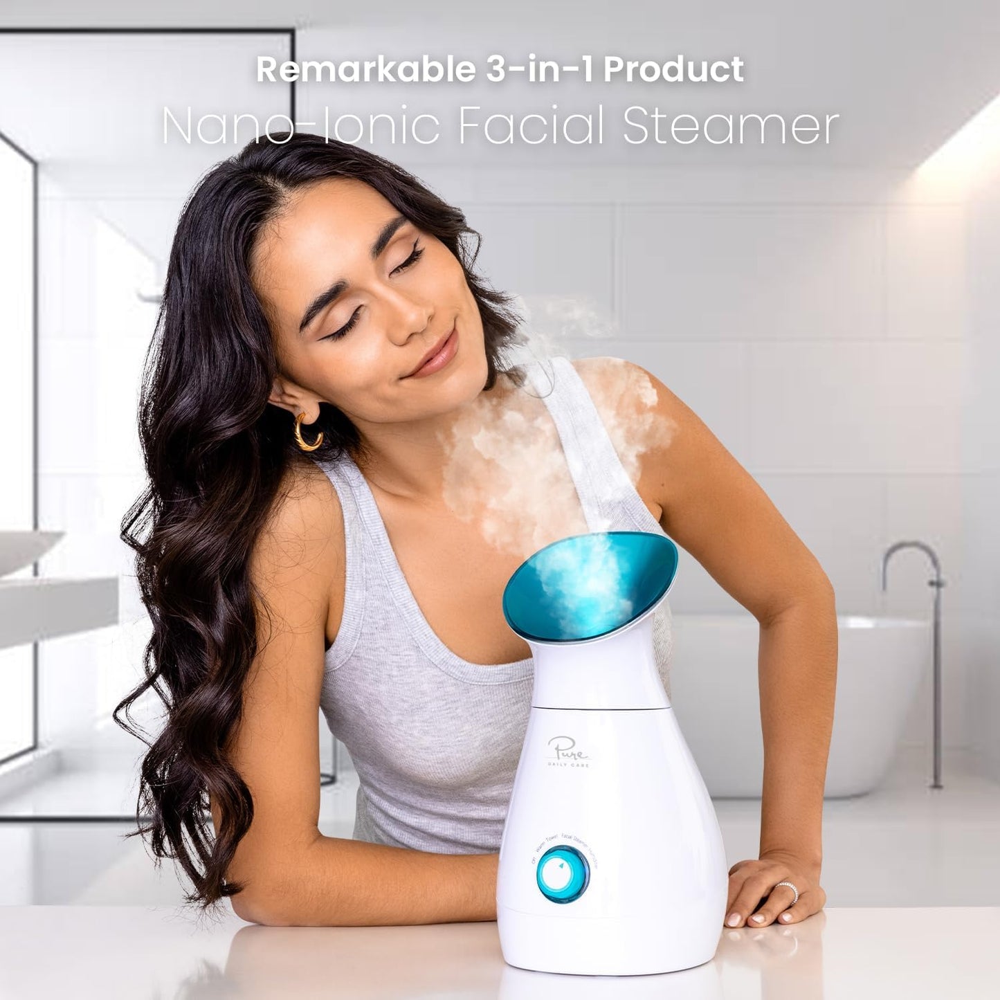 Vaporizador facial iónico Nanosteamer, calidad de spa, Pure Azul.