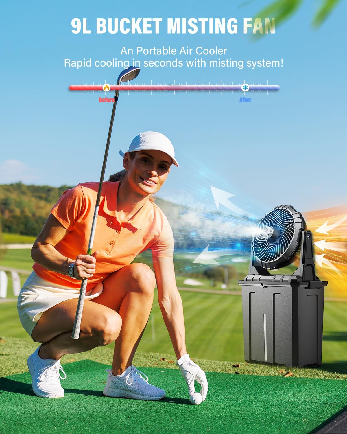 Ausic Ventilador de niebla portátil de cubo,recargable.