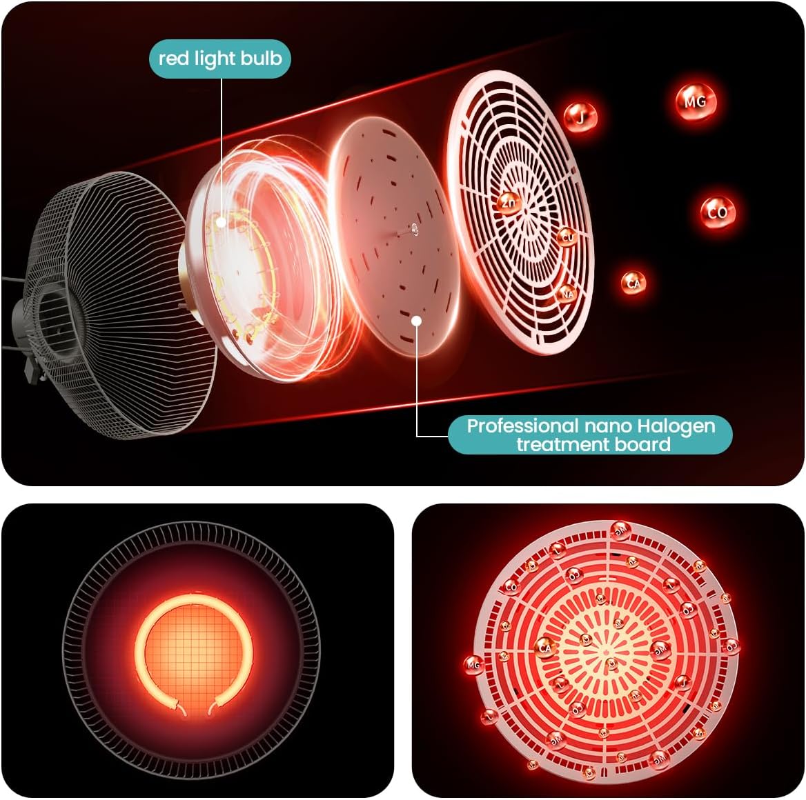 Terapia de luz roja infrarroja con base, dispositivo de lámpara de calor YUNCHI