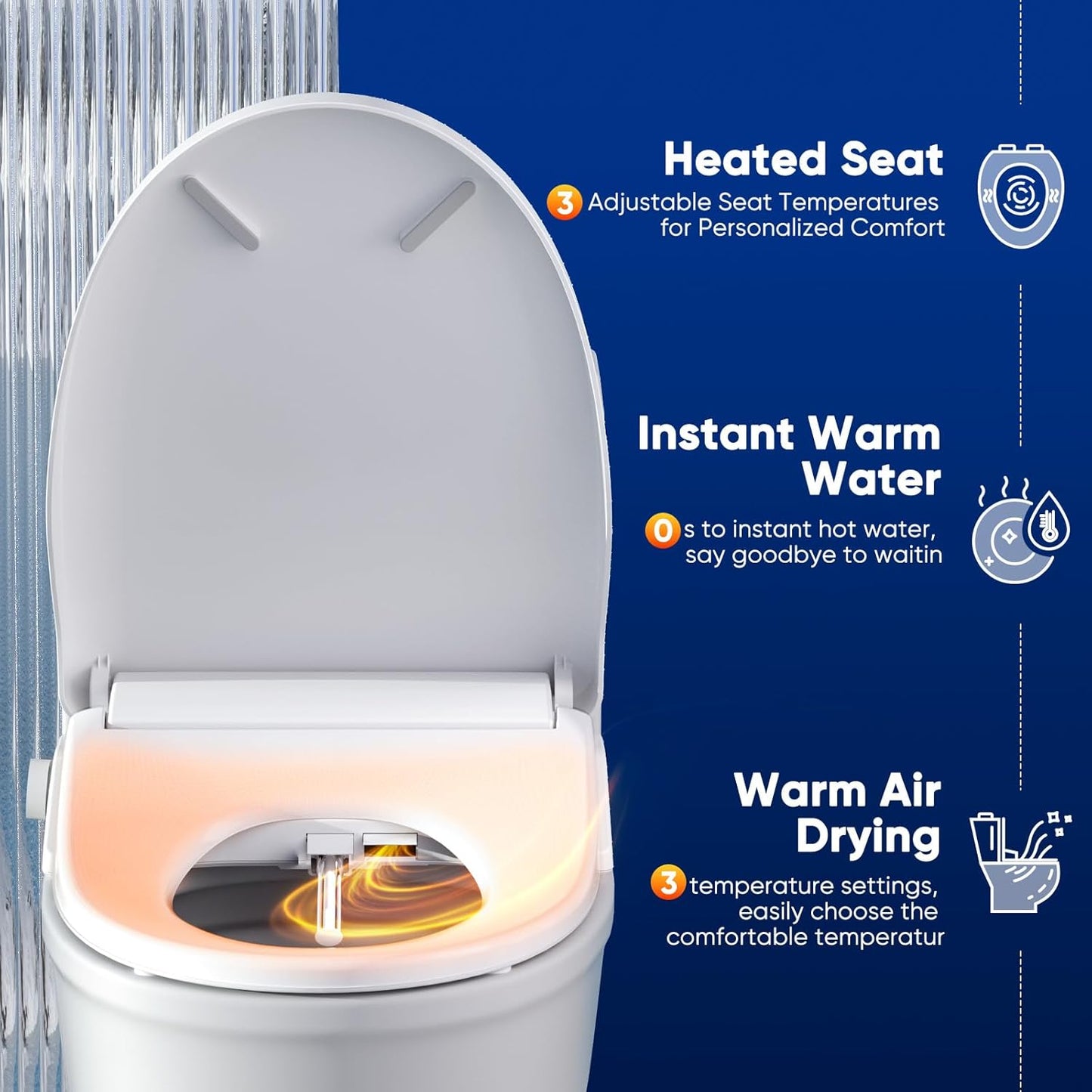 Asiento de inodoro con bidé alargado, con agua tibia y secadora FVZ