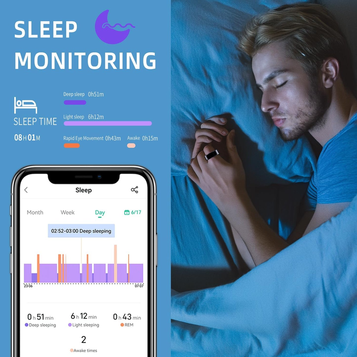 Anillo inteligente: rastreador de salud con monitor de sueño (Usado)