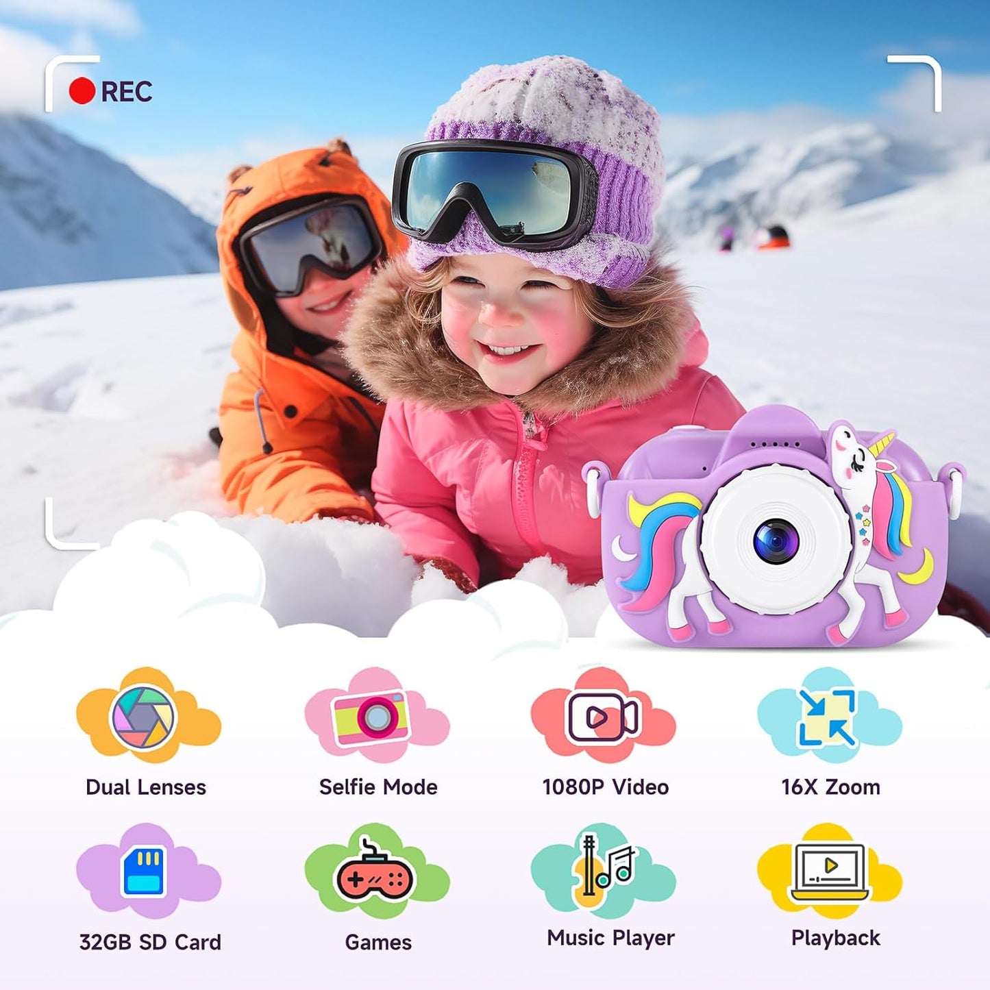 Cámara digital para niños foto, video y videojuegos 32GB
