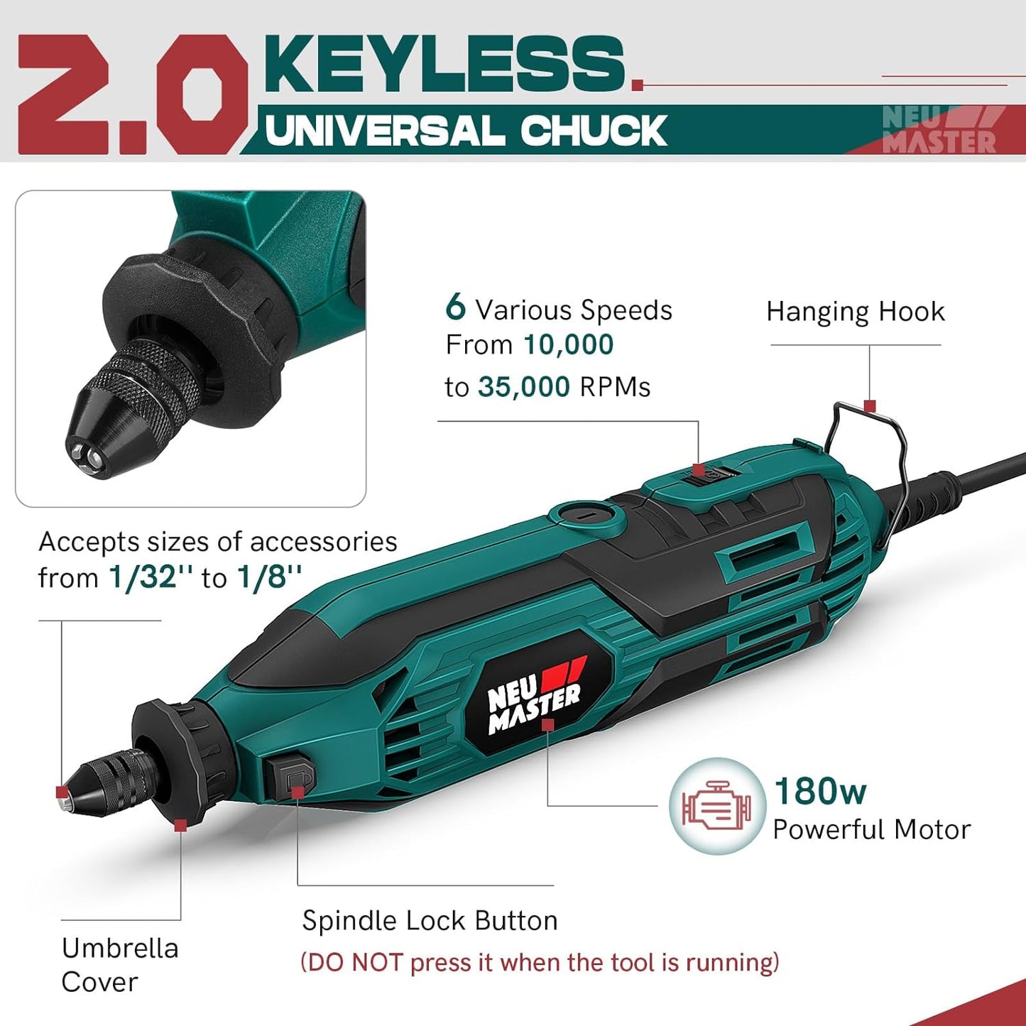 NEU MASTER Kit de herramientas rotativas de 180 W, 32000r/MIN