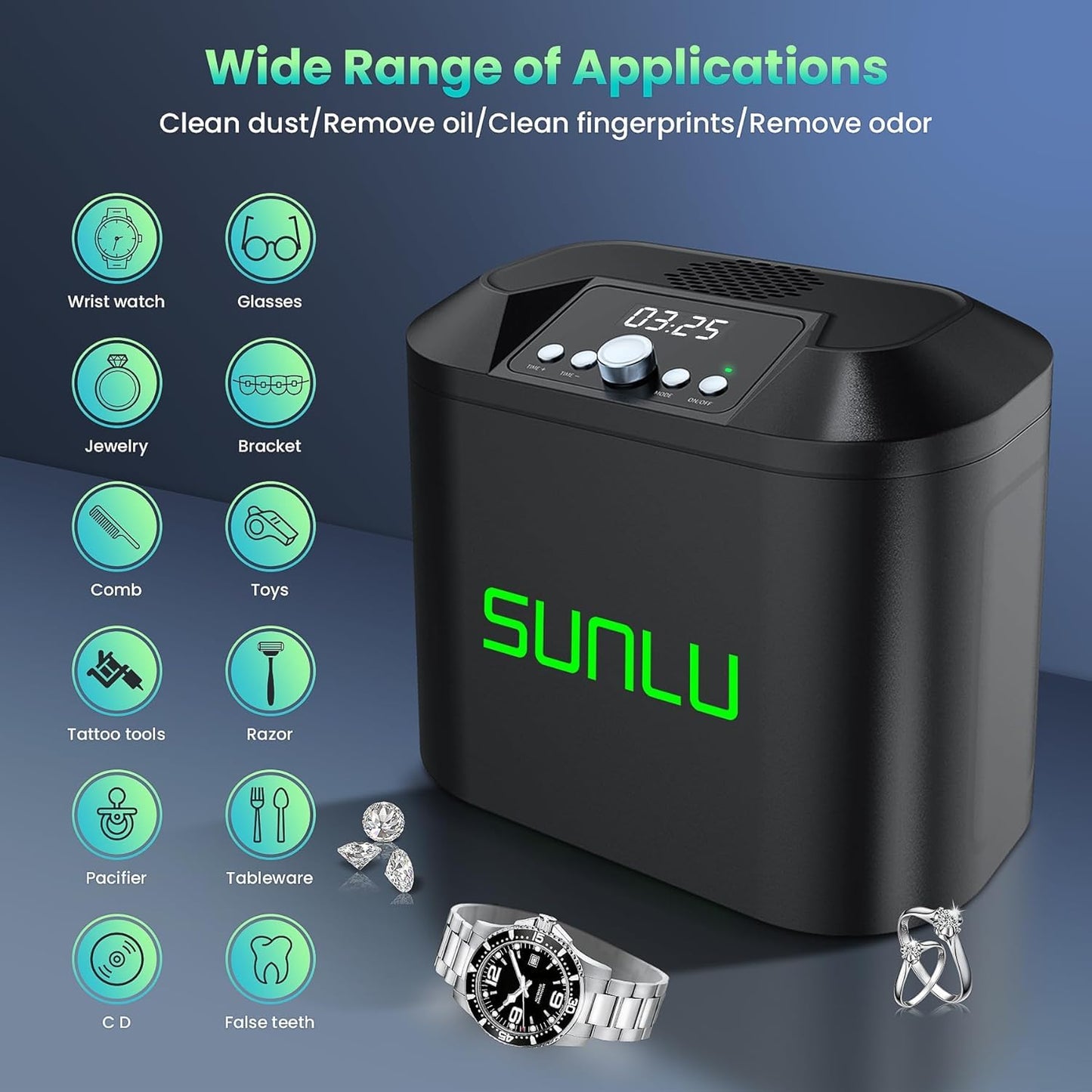 SUNLU Limpiador Ultrasónico de joyas, 91.3 fl oz con temporizador digital.