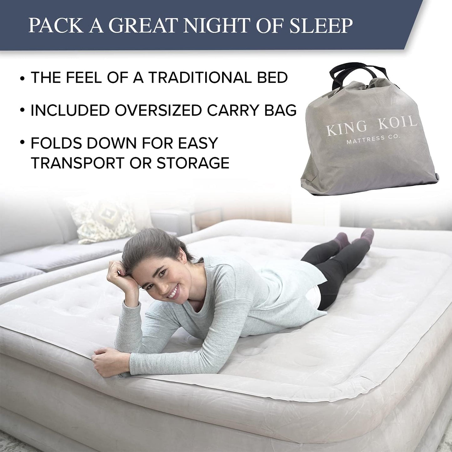 King Koil Colchón de aire integrado de lujo con bomba incorporada, QUEEN 20"