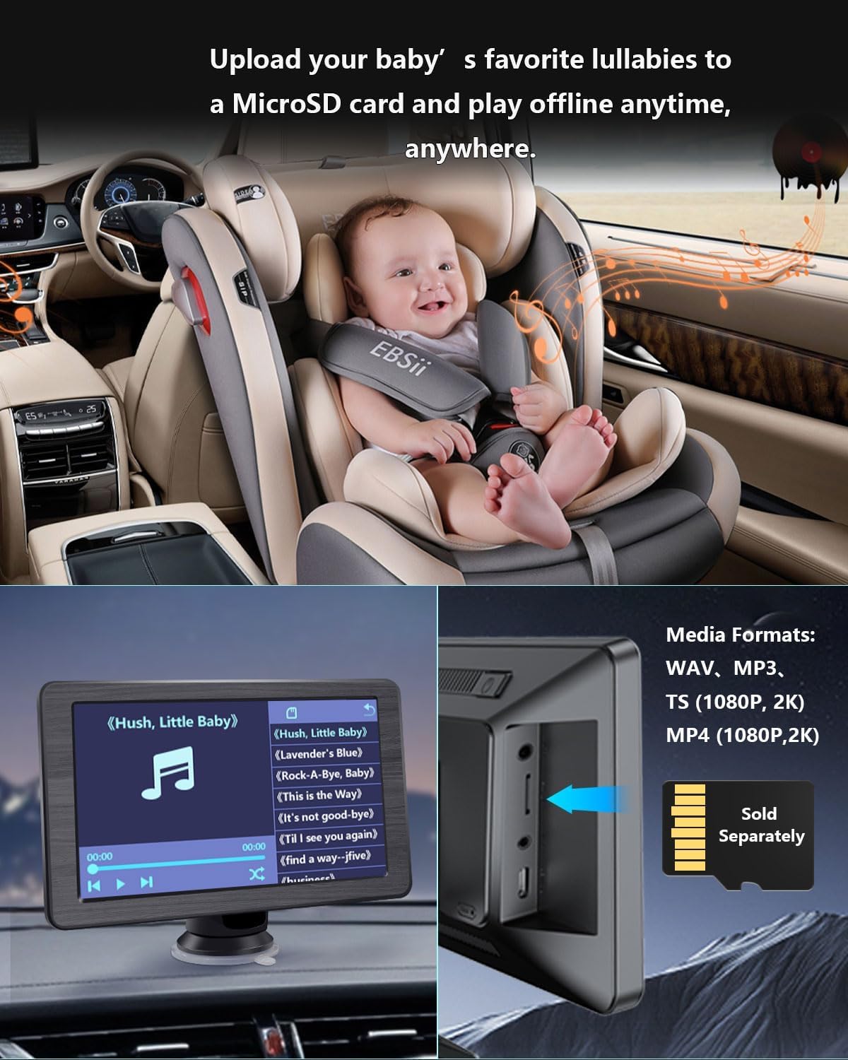 Cámara de coche para bebé 7" visión nocturna sin brillo (USADO)