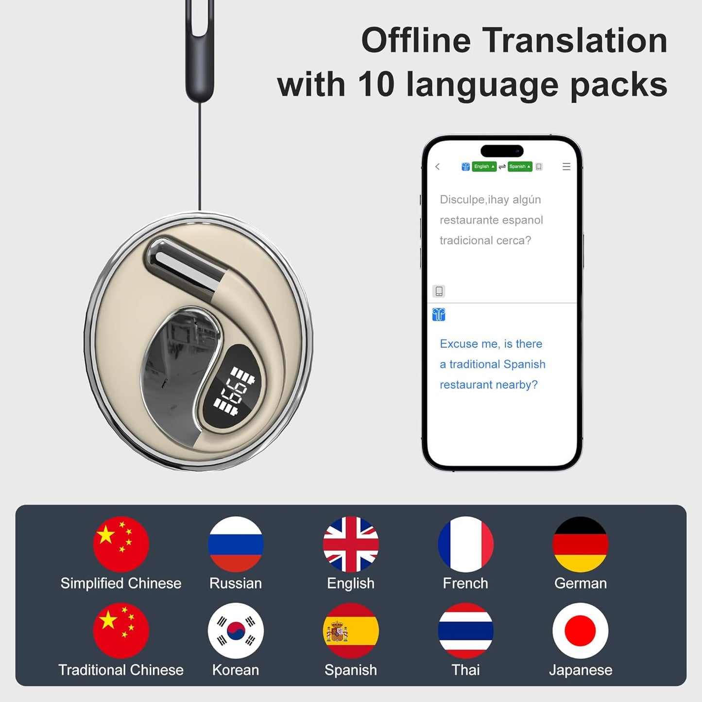 Auriculares traductores de idiomas AI, 3 en 1, auriculares de traducción en tiempo real.