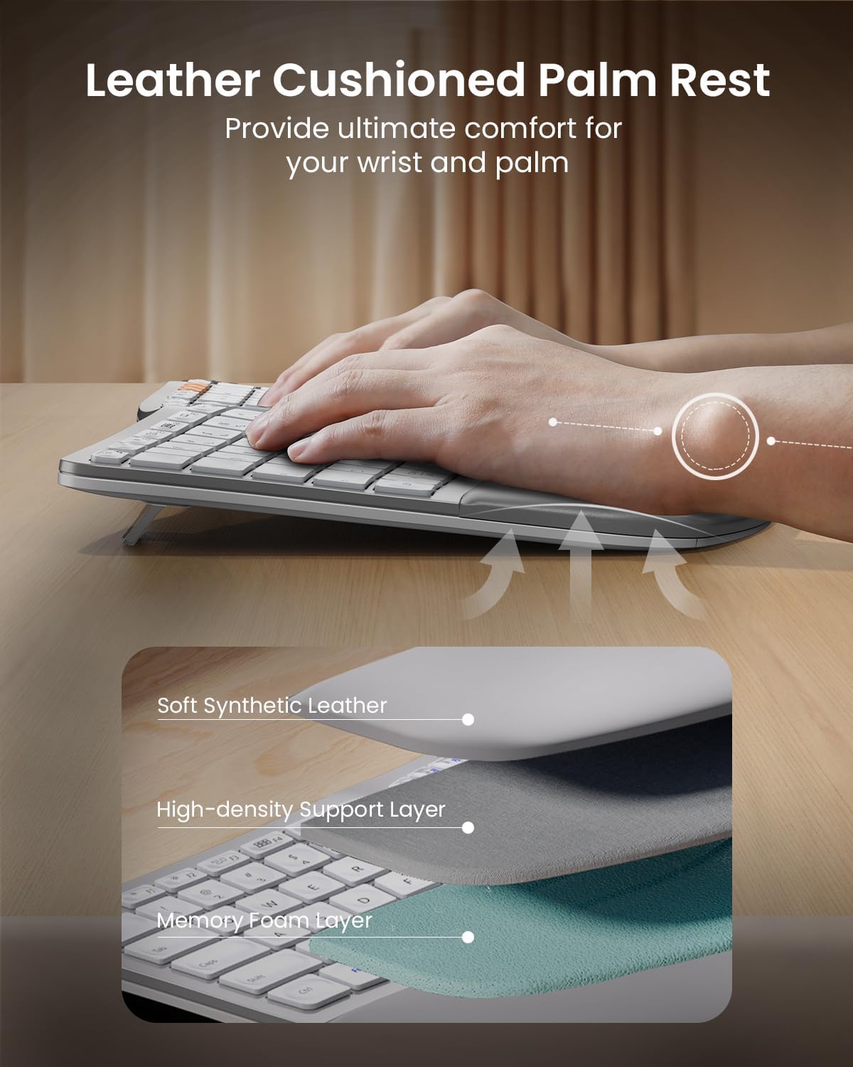 Teclado ergonómico Bluetooth retroiluminado ProtoArc. BLANCO