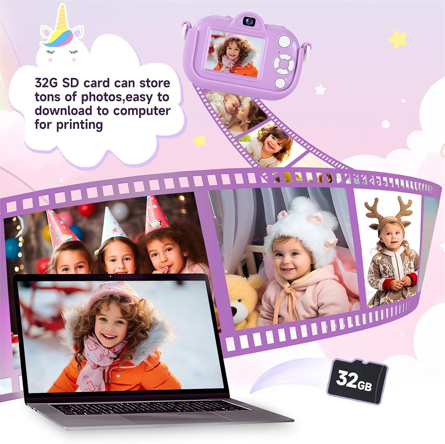 Cámara digital para niños foto, video y videojuegos 32GB