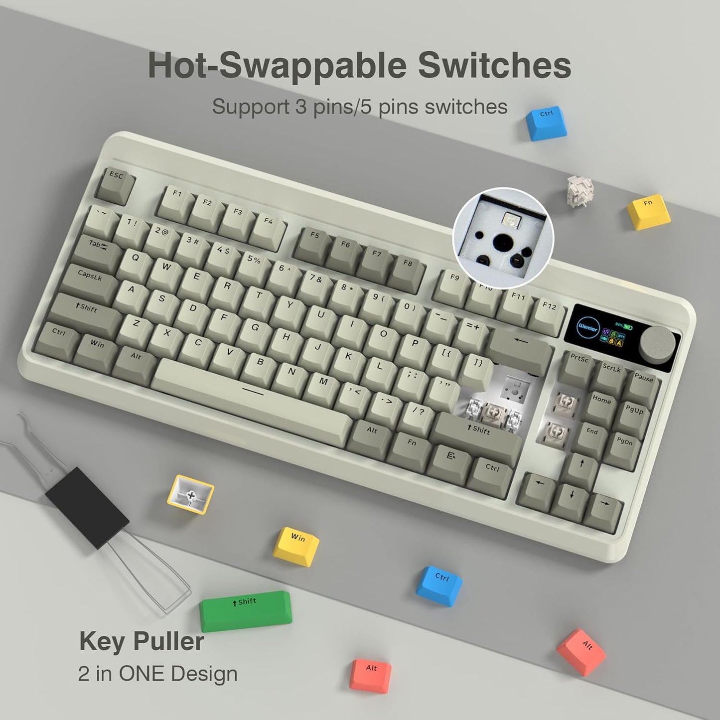 Womier Retro 75% Teclado para juegos con visualización OLED.