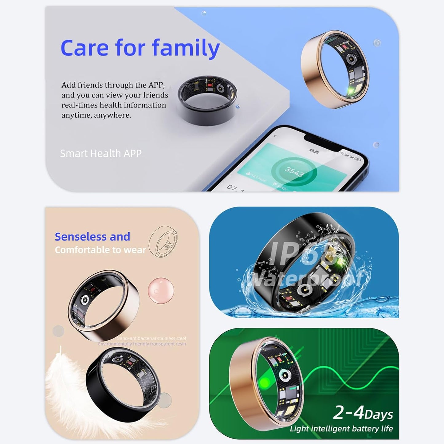 Anillo inteligente: rastreador de salud con monitor de sueño (Usado)