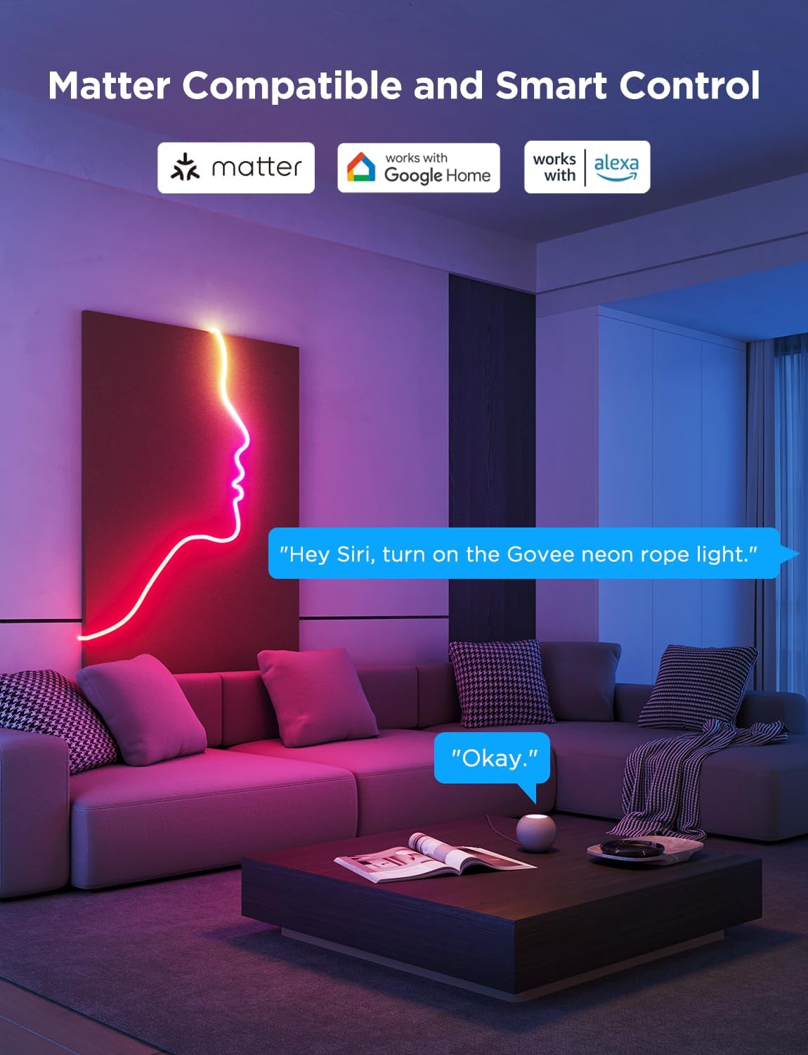 Luces de neón, LED Smart, Govee, Rope light 2, cable blanco.