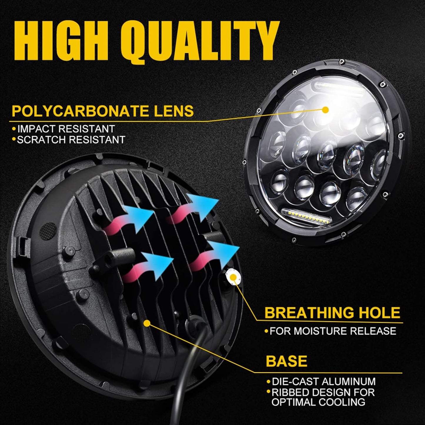 Faro alto para Jeep Wrangler, LED, 7", 6000K, 2 unidades.