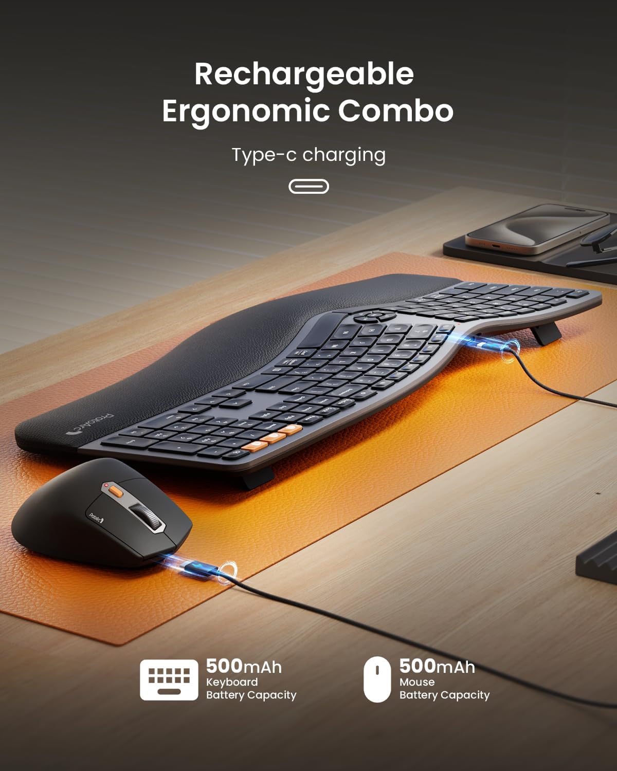 TECLADO Y MOUSE PROTOARC EKM01 PLUS, ERGONOMICO.