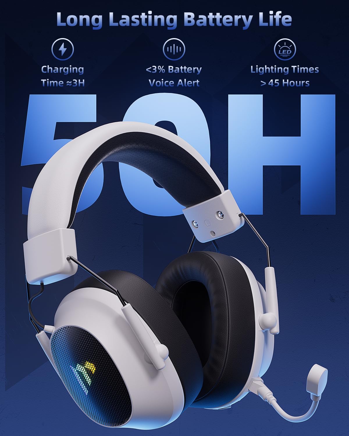 Auriculares inalámbricos, para juegos, de 2,4GHz, BT 5.3, luz RGB.