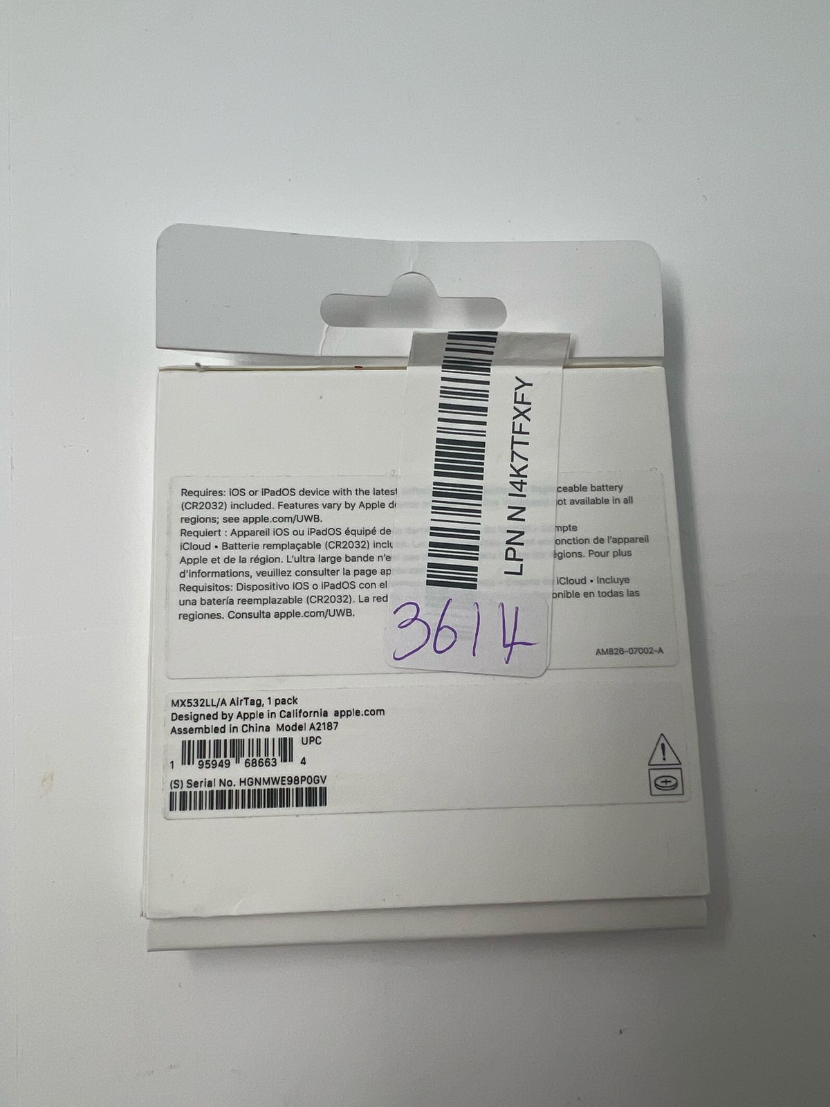 Apple AirTag Original resistente al agua/polvo IP67 (USADO)