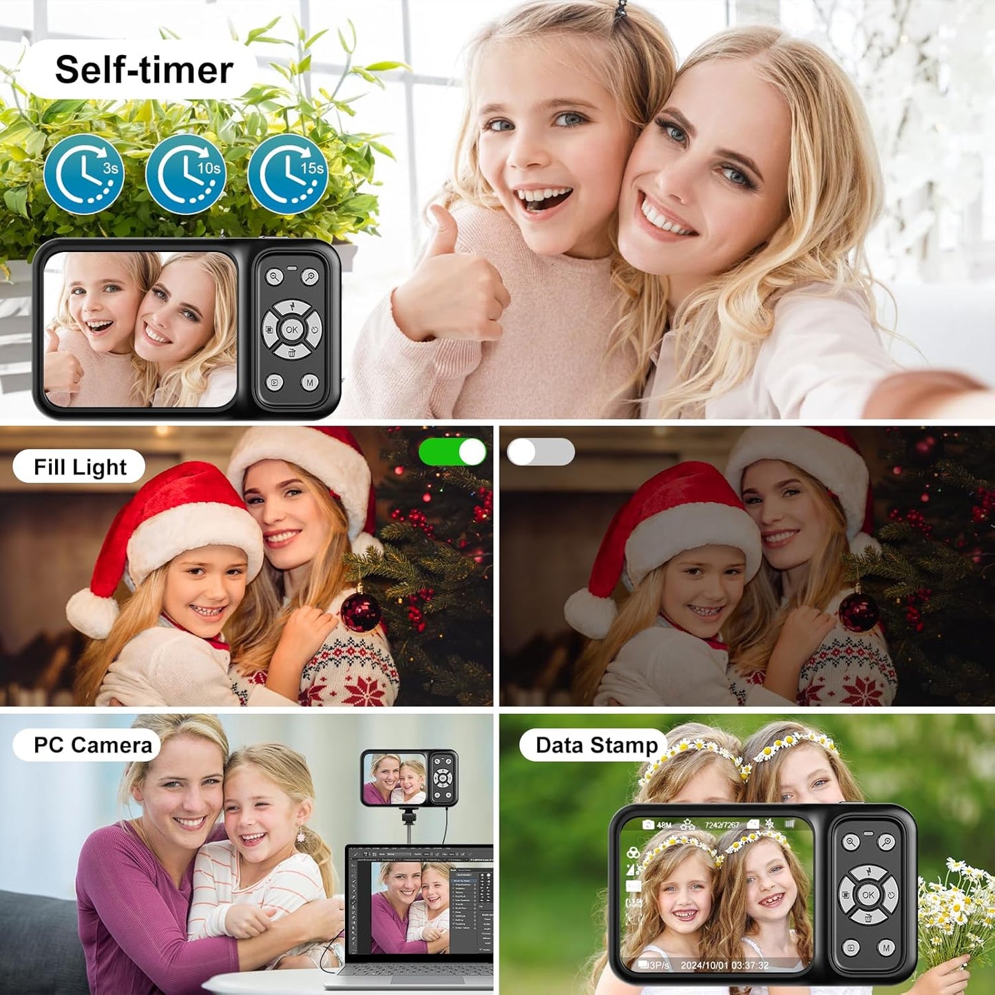 QUOLODOO - Cámara 4K de 64 MP con doble visualización.