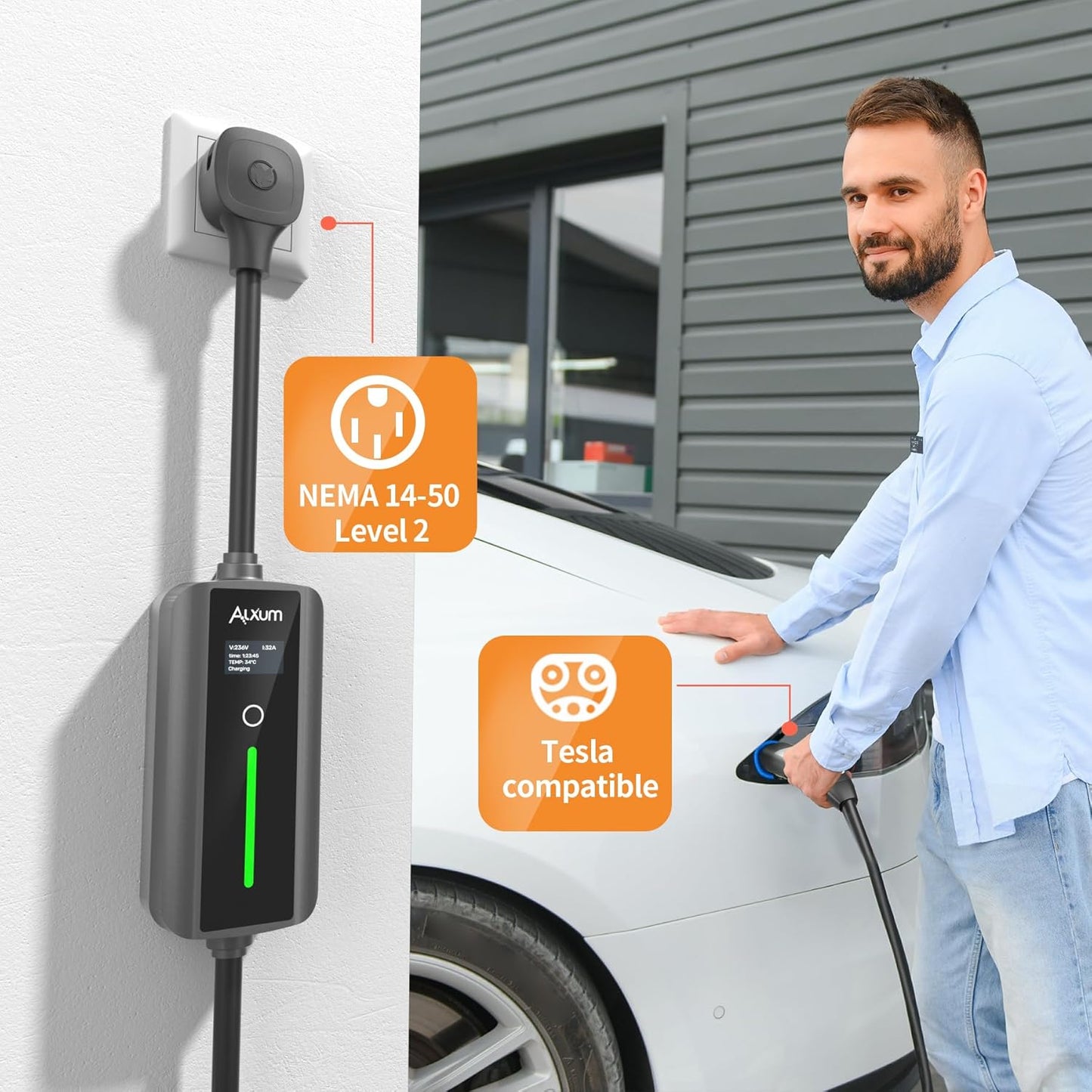 Alxum Cargador Tesla de nivel 2, portátil, enchufe NEMA 14-50.(USADO)
