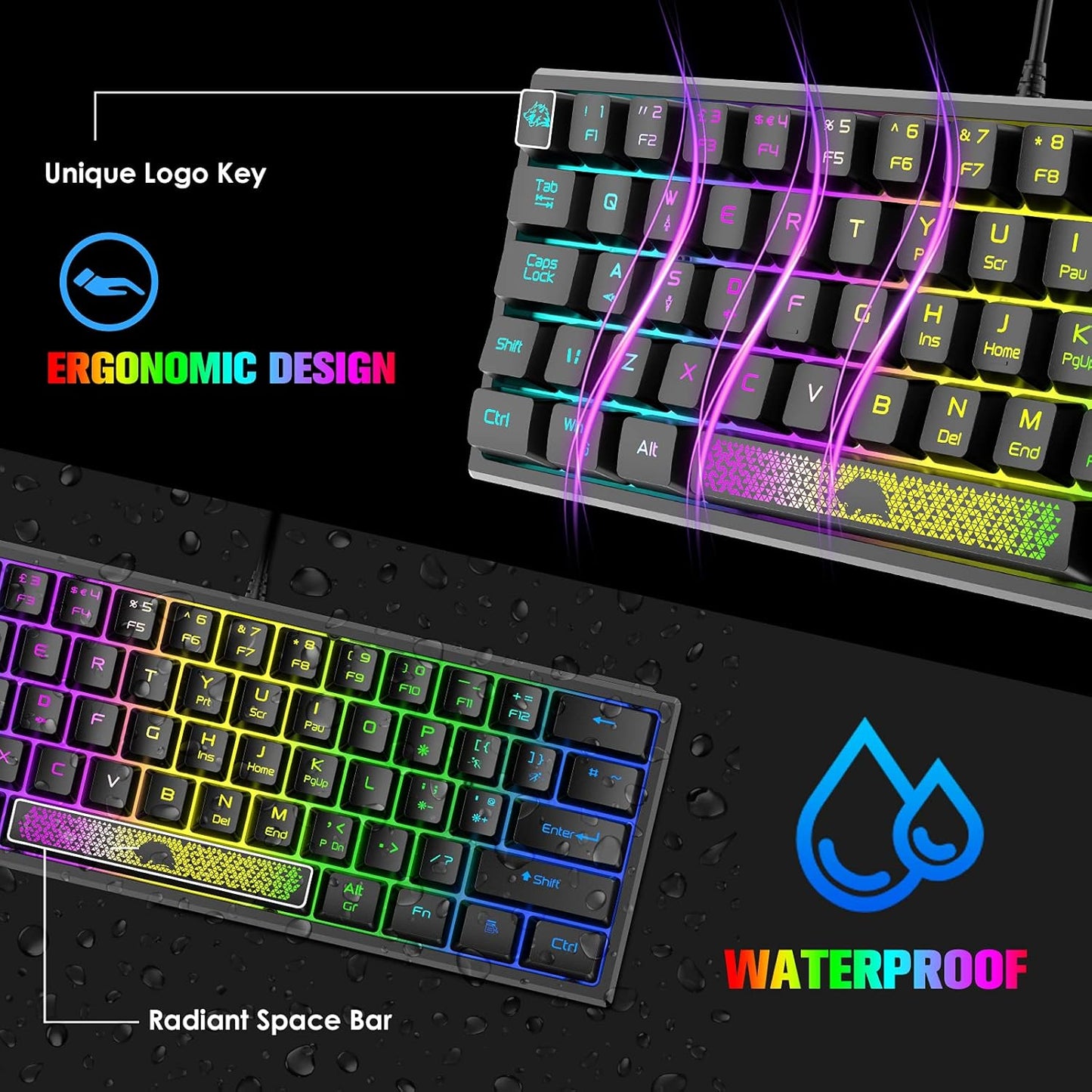 ZIYOU LANG Teclado para videojuegos K61 60% mini portátil.